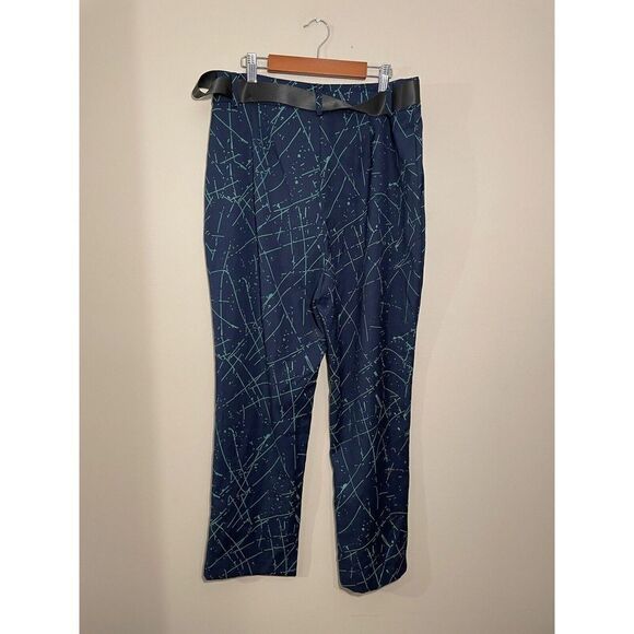 Grey Lab Printed Cropped Trouser Pants Belt Size Large High Rise Blue Green $125 - Picture 2 of 7